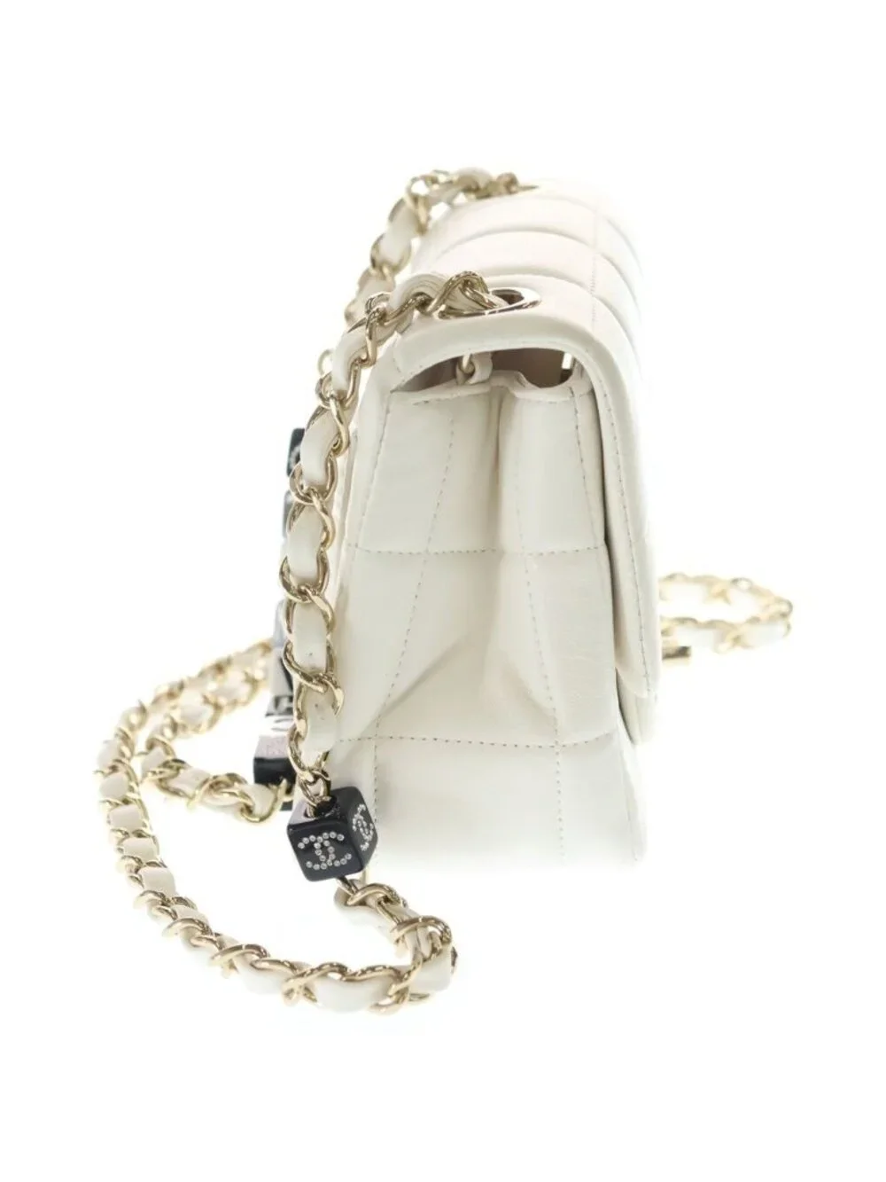 Chanel Choco Bar Mini Flap Lambskin Leather Chain Shoulder Bag Gold White